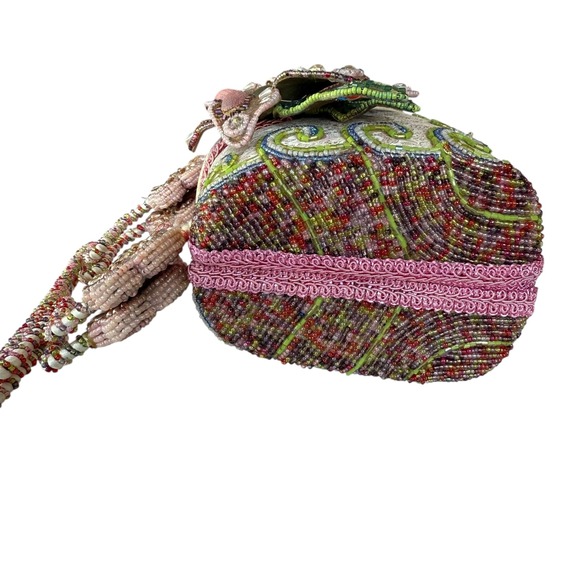 Mary Frances Beaded Flower Clutch Handbag Pink Pastel Embroidered Evening Bag - Picture 11 of 15